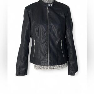 Baccini Women's Black Leather Jacket with Silver Accents